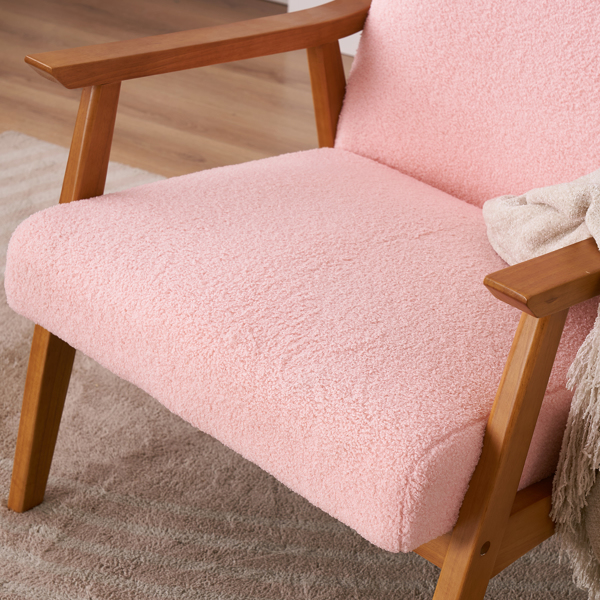  实木扶手  软包 泰迪绒 粉色 室内休闲椅 N201-27
