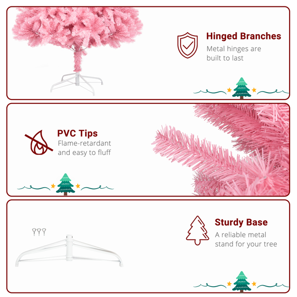 粉色 6ft 1600枝头 PVC材质 圣诞树 N001 美国-4