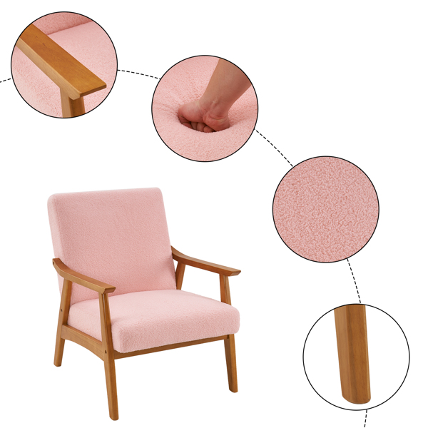  实木扶手  软包 泰迪绒 粉色 室内休闲椅 N201-2