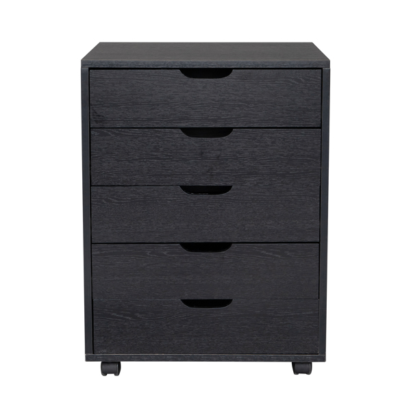  黑色带木纹 刨花板贴三胺 五抽 木制文件柜 可移动 N002-11