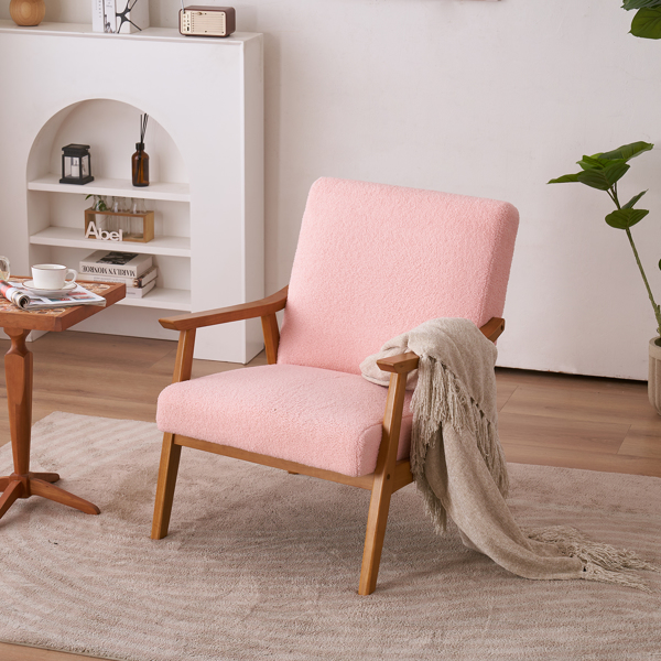  实木扶手  软包 泰迪绒 粉色 室内休闲椅 N201-12