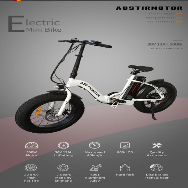 AOSTIRMOTOR折叠电动自行车20in胖轮胎500W电机36V13Ah锂电池-13