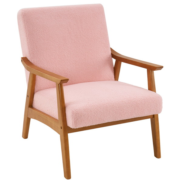  实木扶手  软包 泰迪绒 粉色 室内休闲椅 N201-1