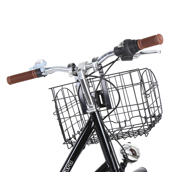 28英寸7速城市自行车复古女士自行车户外运动城市自行车购物自行车妇女自行车带篮子（黑色）-10