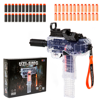 [亚马逊爆款]ASXCFE适用于Nerf Guns飞镖的玩具枪，自动连发快速射击玩具枪，24发子弹，带可拆卸弹匣，非常适合儿童礼物 透明UZI