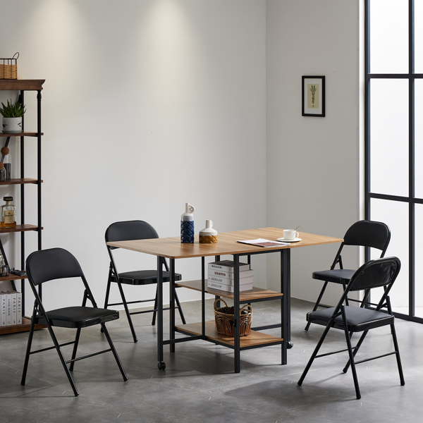  三层 方形 餐桌 密度板 铁 木纹棕 多功能可折叠 135*78*75cm N101-27