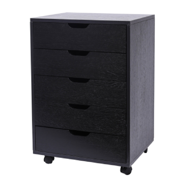  黑色带木纹 刨花板贴三胺 五抽 木制文件柜 可移动 N002-3