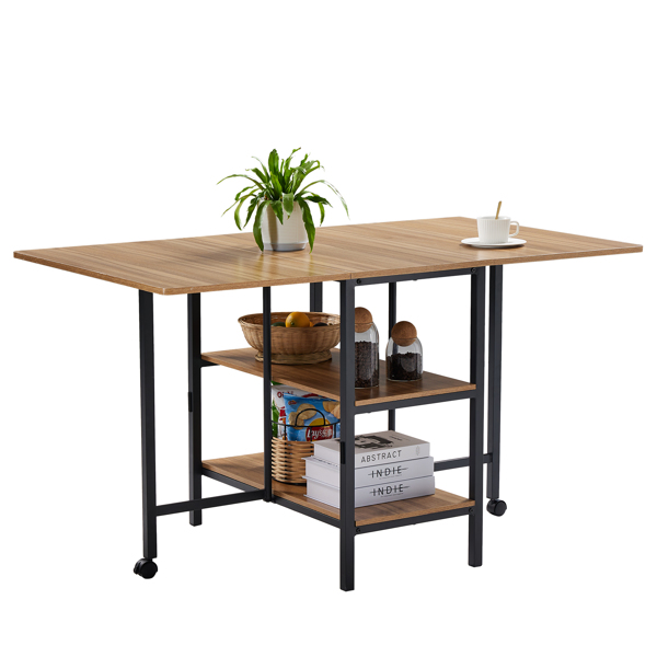  三层 方形 餐桌 密度板 铁 木纹棕 多功能可折叠 135*78*75cm N101-2
