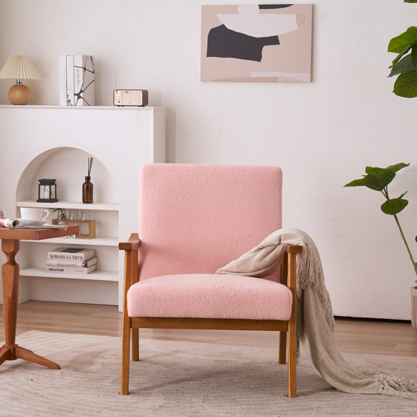  实木扶手  软包 泰迪绒 粉色 室内休闲椅 N201-11