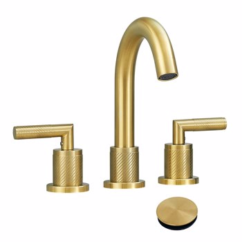 金色浴室水龙头2把8英寸浴室水槽水龙头不锈钢3孔广泛配有弹出式排水和供水软管，拉丝金色