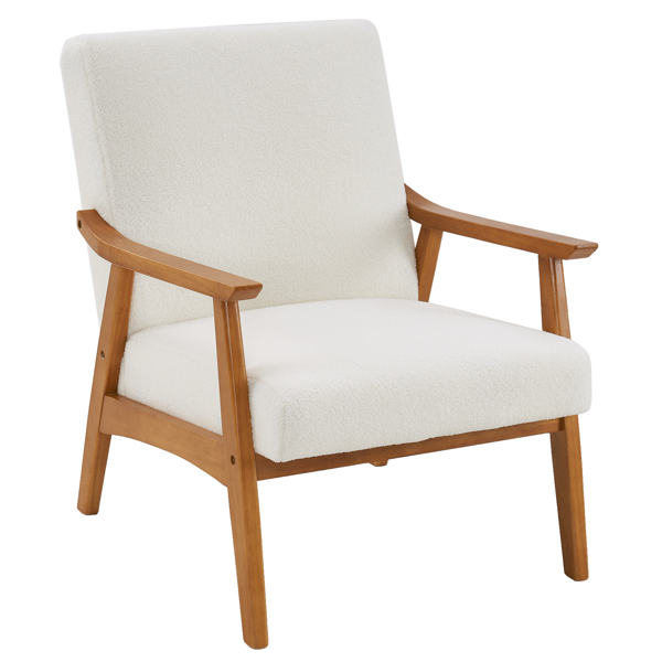  实木扶手  软包 泰迪绒 米白色 室内休闲椅 N201-1