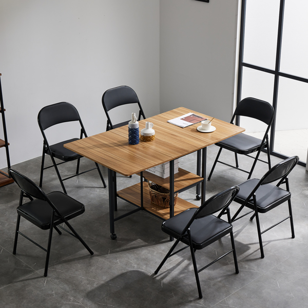  三层 方形 餐桌 密度板 铁 木纹棕 多功能可折叠 135*78*75cm N101-6