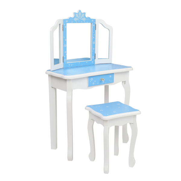  蓝色 雪花 密度板喷漆 三折镜 单抽 梳妆桌套装 儿童 N201-8
