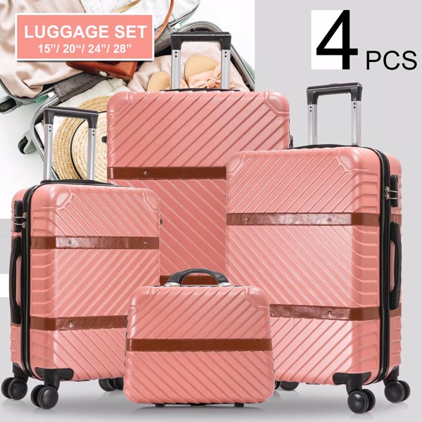 四件套拉杆箱  ABS轻便硬壳行李 带化妆旅行箱 玫瑰金-9