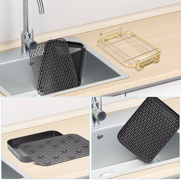 厨房排水盘,碗杯干衣架,茶盘排水板厨房水槽托盘,浴室排水板碗杯干衣架黑色-2