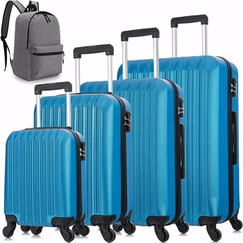 五件套拉杆箱 旅行箱 ABS 带背包  蓝色