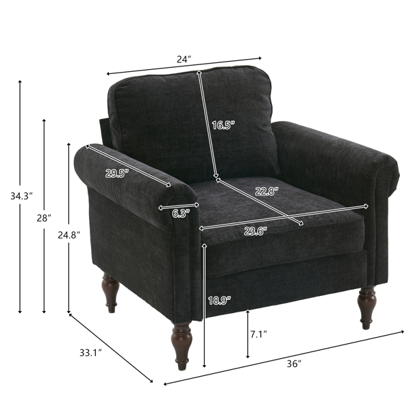  实木葫芦脚 弯扶手 室内单人沙发 黑色 美式 -3