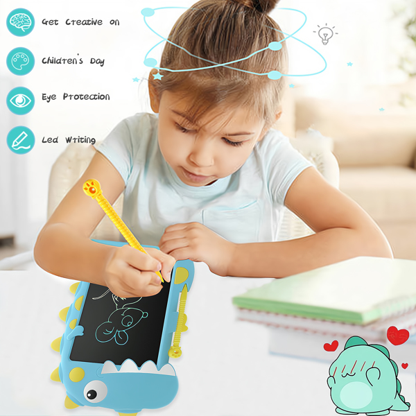 儿童液晶写字板，恐龙儿童绘图板，幼儿益智玩具儿童绘图书写板 2 3 4 5 6 7 岁，涂鸦板礼物（蓝色）【fba发货】-2