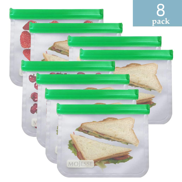 8件装可重复使用的食品收纳袋子三明治袋子 - 防漏冷冻食品收纳袋 BPA  - 超厚耐用可重复使用的储物袋 - 可重复使用的零食袋，用于食品水果旅行用品收纳-6