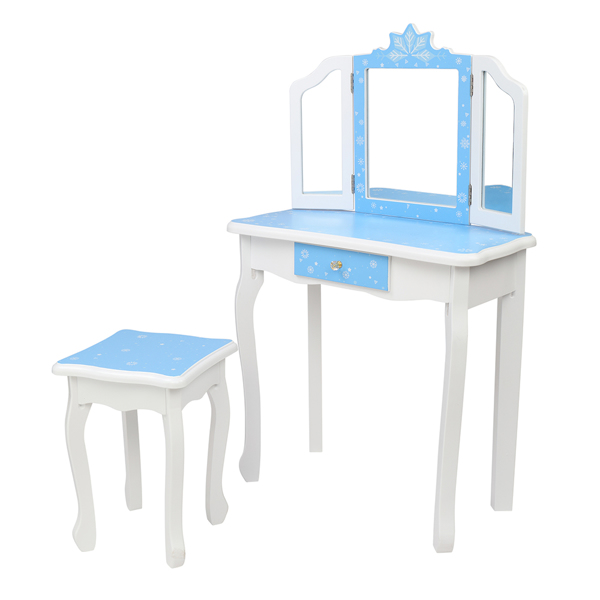  蓝色 雪花 密度板喷漆 三折镜 单抽 梳妆桌套装 儿童 N201-23