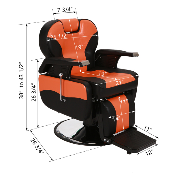 PVC皮套 木制扶手壳 铁搁脚 圆盘带搁脚 可放倒 理发椅 150kg 橙色-20
