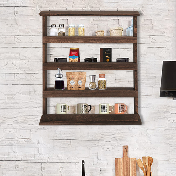 木香料架壁挂式;木制香料架;调味料架;台面或墙壁安装分层门香料架-3