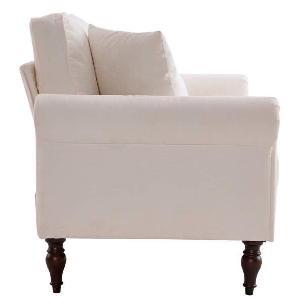实木葫芦脚 弯扶手 室内双人沙发 米白色 美式-8