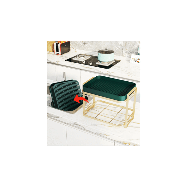 厨房排水盘,碗杯干燥架,茶盘排水板厨房水槽托盘,浴室排水板碗杯干燥架 绿色,双层-8