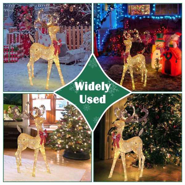 红色蝴蝶结圣诞驯鹿，3.6英尺150个LED发光驯鹿户外圣诞装饰庭院花园-18