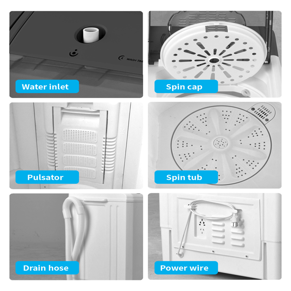  美规 XPB65-2288S 26lbs（18lbs 8lbs） 洗衣机 110V 110V,420W 双桶 带排水泵 仪表盖板条 塑料 灰色盖板 带白色圆环 半自动-6