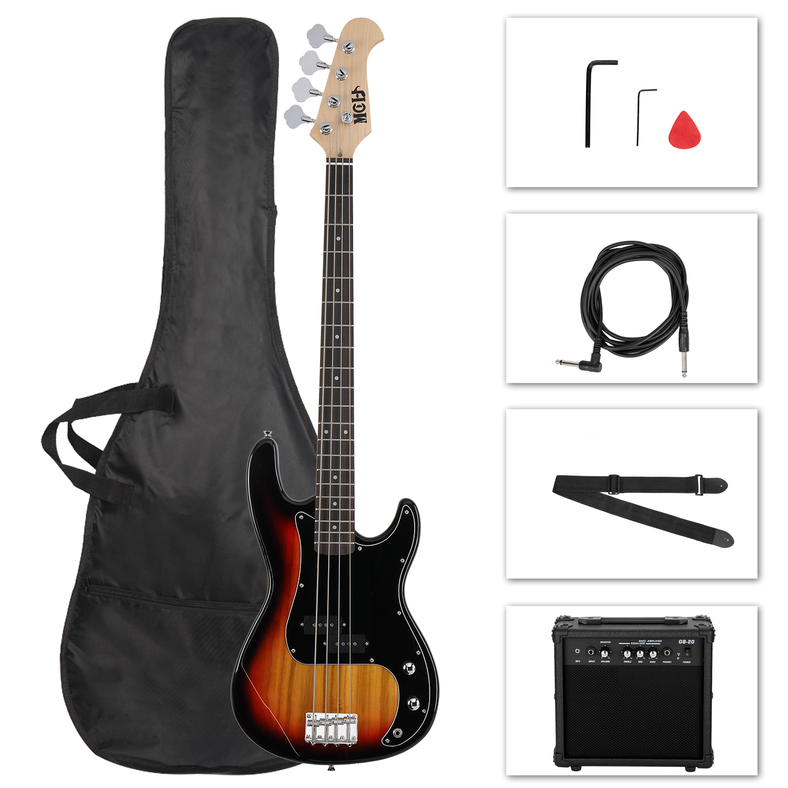 MCH MP Kit de Guitare basse électrique Couleur coucher de soleil avec Pickguard Noir