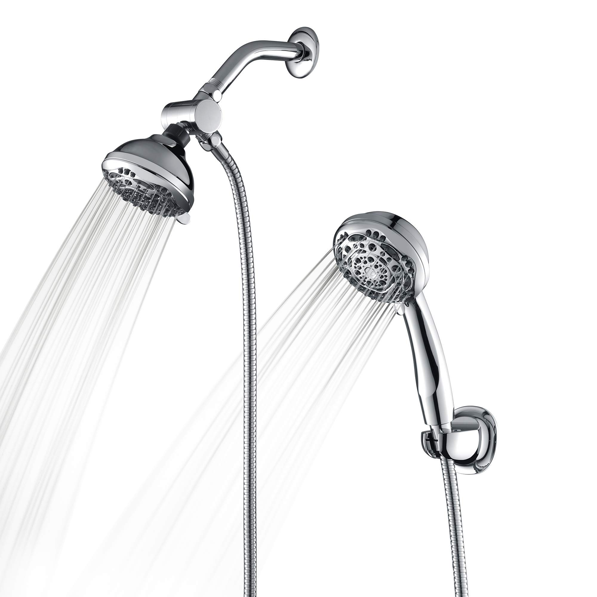 Rain Shower Head - High Pressure Handheld Showerhead & Rain Showerhead Combo with 7 Spray Setting, 2 in 1 Shower Head System Stainless Steel Extra Long Shower Hose，Chrome 1.8 GPM