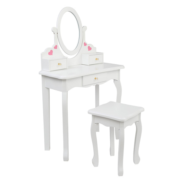 白色 爱心 密度板喷漆 单镜 三抽 梳妆桌套装 儿童 S201-15