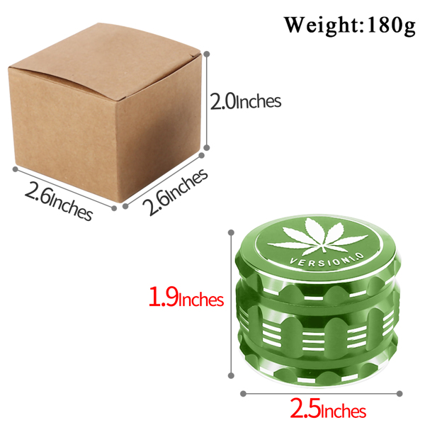 ScarFio 香料研磨机,研磨机带叶子图案用于香料,2.5 英寸(约 6.4 厘米)(绿色)-1