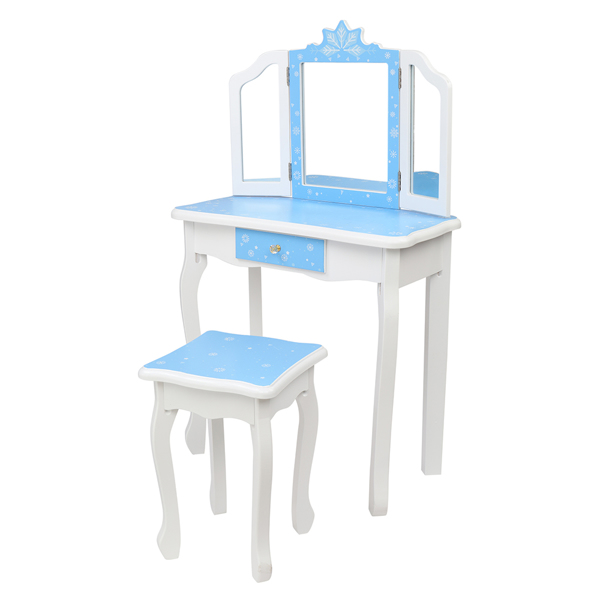  蓝色 雪花 密度板喷漆 三折镜 单抽 梳妆桌套装 儿童 N201-4