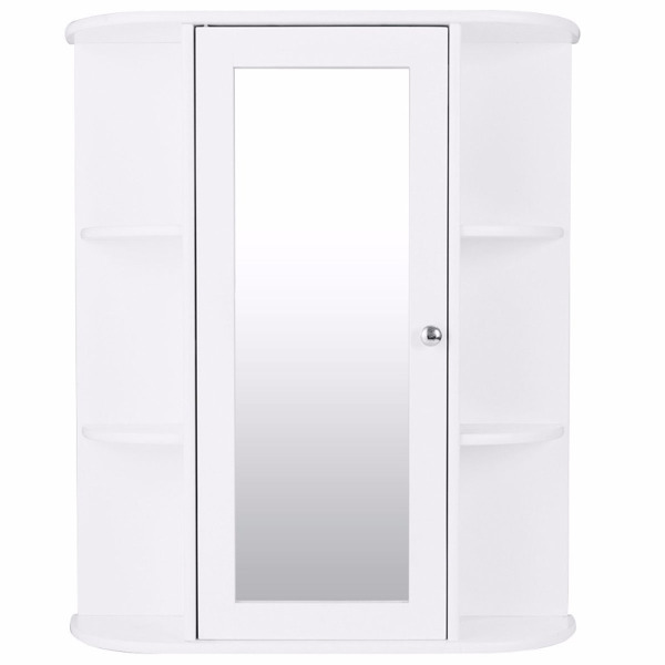 浴室柜壁挂式多功能挂柜厨房药品收纳柜带镜子单门和2个可调节架子(白色)-19