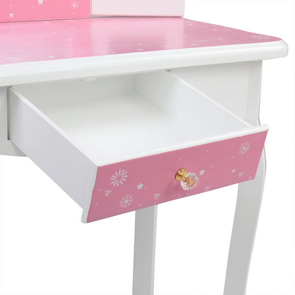  粉色 雪花 密度板喷漆 三折镜 单抽 梳妆桌套装 儿童 N201-33