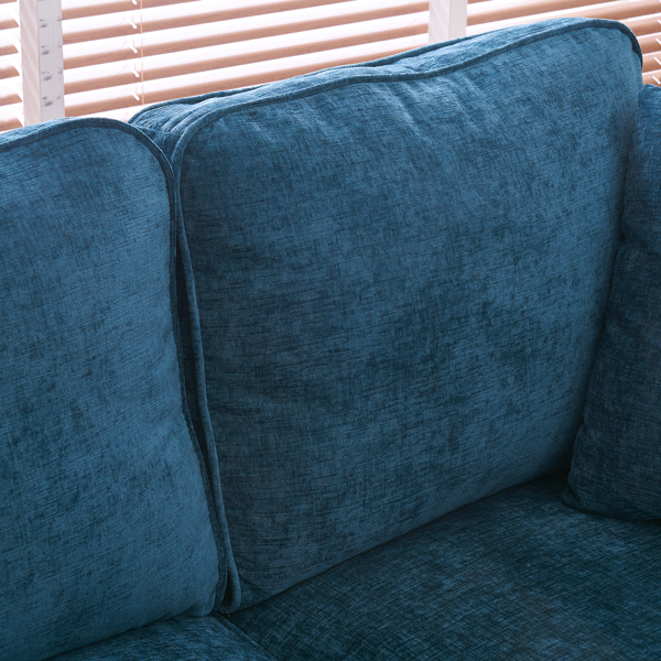 实木葫芦脚 弯扶手 室内双人沙发 蓝绿色 美式-69
