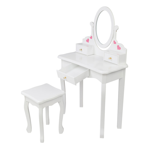  白色 爱心 密度板喷漆 单镜 三抽 梳妆桌套装 儿童 S201-35