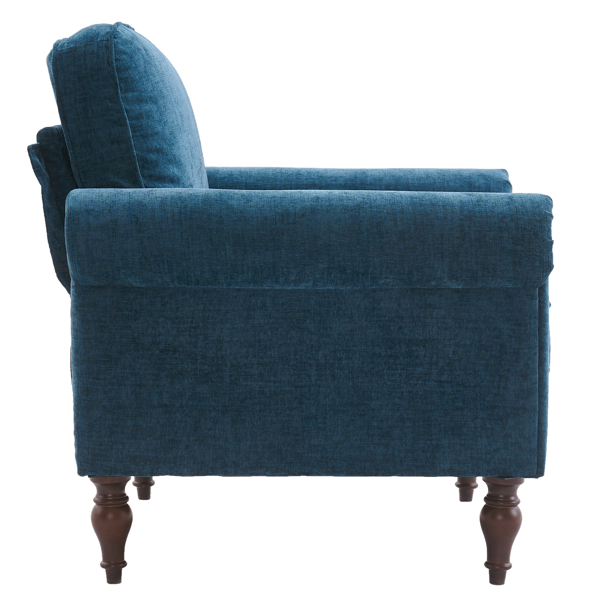 实木葫芦脚 弯扶手 室内单人沙发 蓝绿色 美式-41