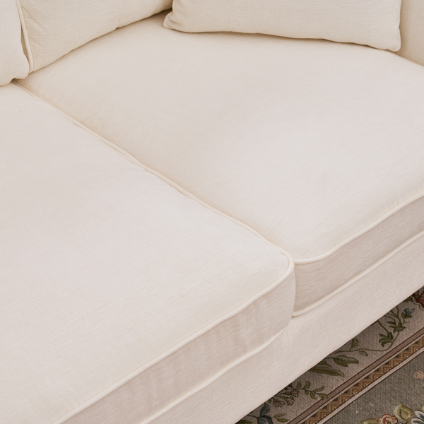 实木葫芦脚 弯扶手 室内双人沙发 米白色 美式-55