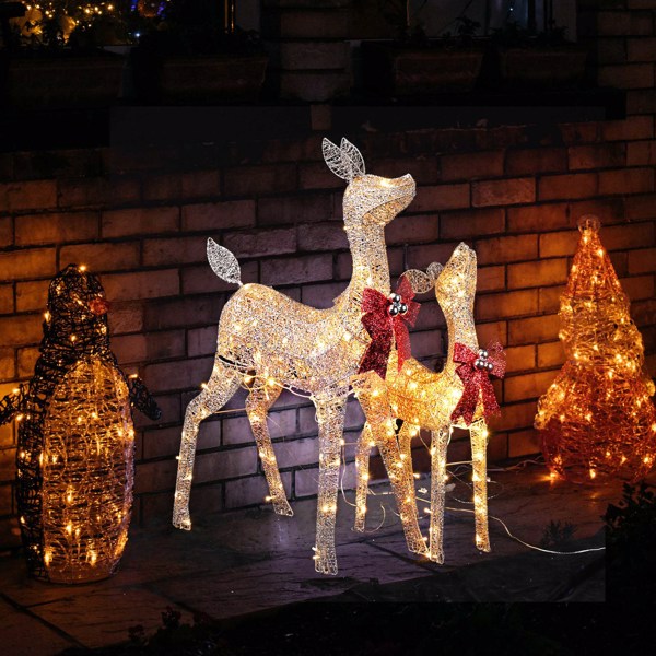 2件圣诞小鹿家庭，户外庭院装饰套160 LED灯-3