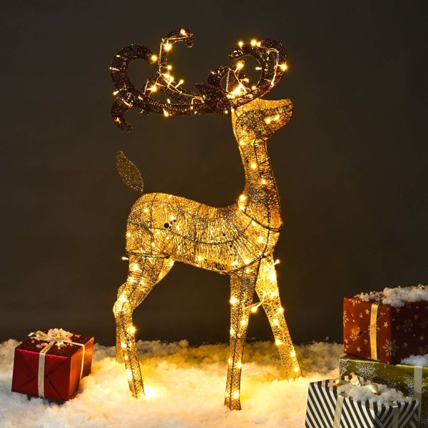 红色蝴蝶结圣诞驯鹿，3.6英尺150个LED发光驯鹿户外圣诞装饰庭院花园-20