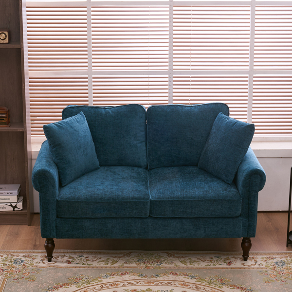 实木葫芦脚 弯扶手 室内双人沙发 蓝绿色 美式-55