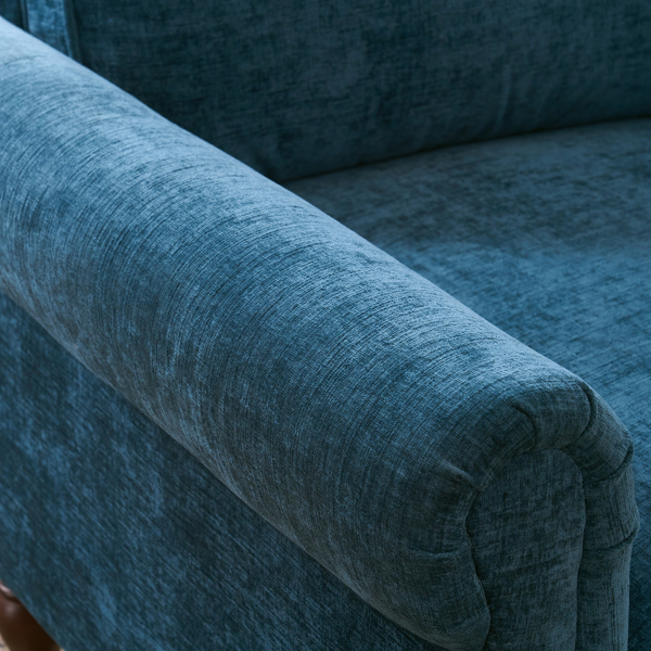 实木葫芦脚 弯扶手 室内单人沙发 蓝绿色 美式-56