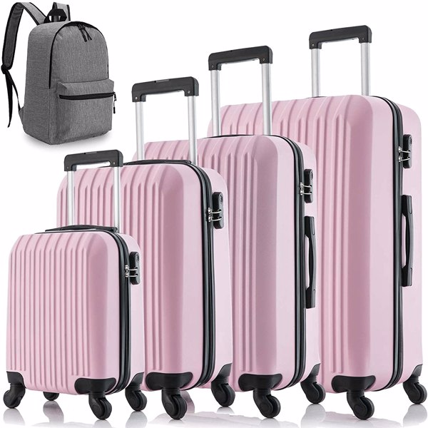 五件套拉杆箱 旅行箱 ABS 带背包 18/20/24/28 inch 粉色-1