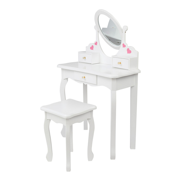  白色 爱心 密度板喷漆 单镜 三抽 梳妆桌套装 儿童 S201-10