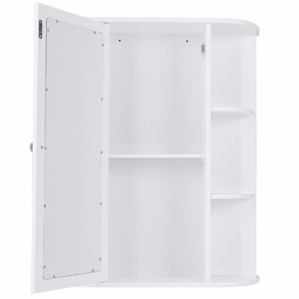 浴室柜壁挂式多功能挂柜厨房药品收纳柜带镜子单门和2个可调节架子(白色)-17