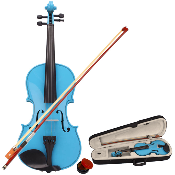 4/4 天蓝色小提琴+盒+弓子+松香-1