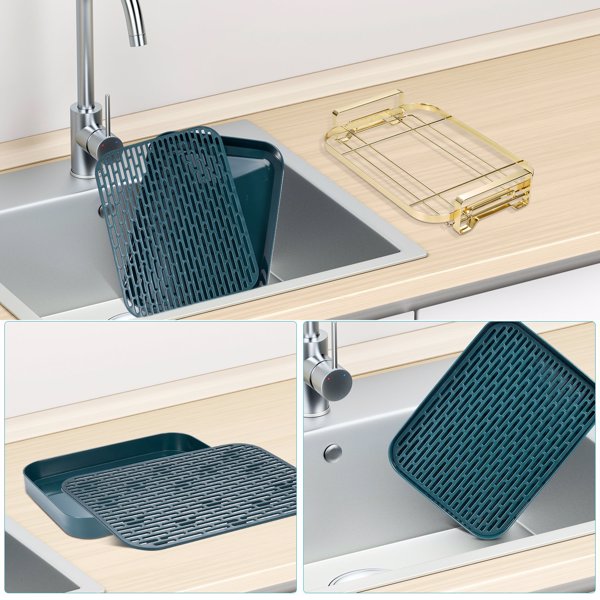厨房排水盘,碗杯干衣架,茶盘排水板厨房水槽托盘,浴室排水板碗杯干衣架绿色-8